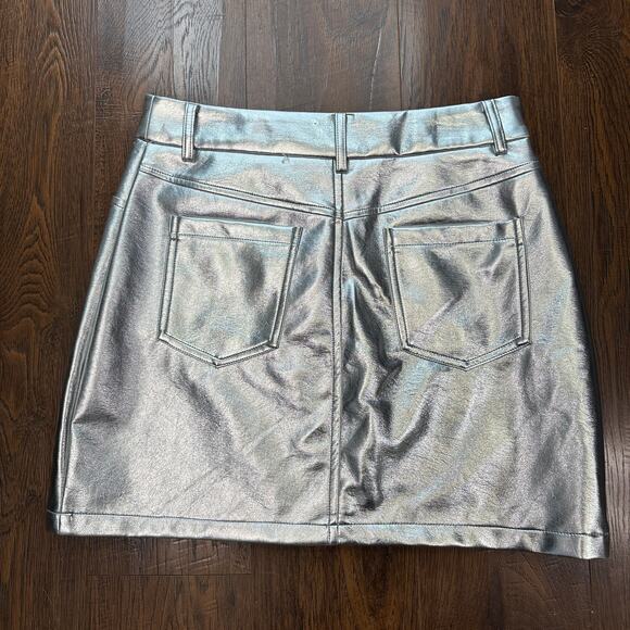 7 For All Mankind Metallic Faux Leather Mini Skirt WMNS M Silver Slim Fit Party - Picture 5 of 7